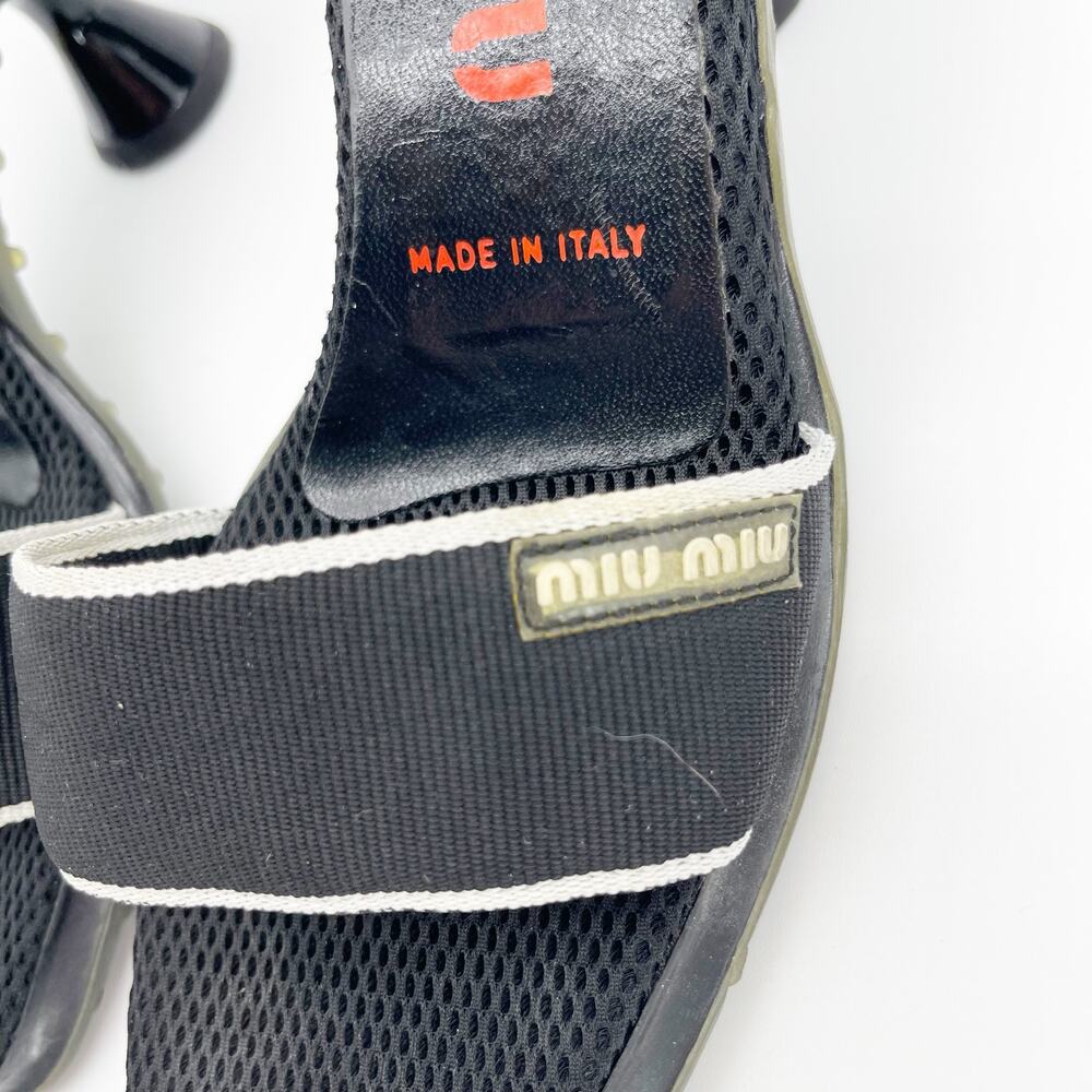 Miu Miu 90s y2k Black Mesh Logo Bubble Sole Kitten Heel Mules Slides IT 36.5 - Picture 8 of 12